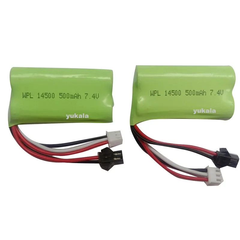 SM Plug 2S 7.4V 500mAh Li-ion Battery For MN45 WPL D12 D90 RC Car Boat Gun 2s Lipo Battery With Charger RC Car Accessories 14500