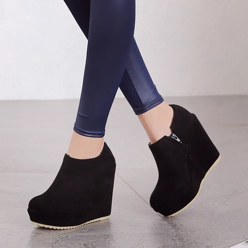 2021 Autumn Winter New Stylish Women Ankle Boots Sexy Platform Round Toe Wedges Boots Woman Ankle Boots Plus size fvb67