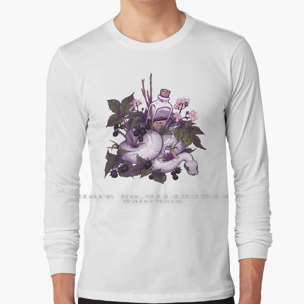 Potion 100% Cotton Long Sleeve T Shirt Ball Python Purple Violet Rose White Grey Gray Boa Potion Magical Flower Bush Reptile