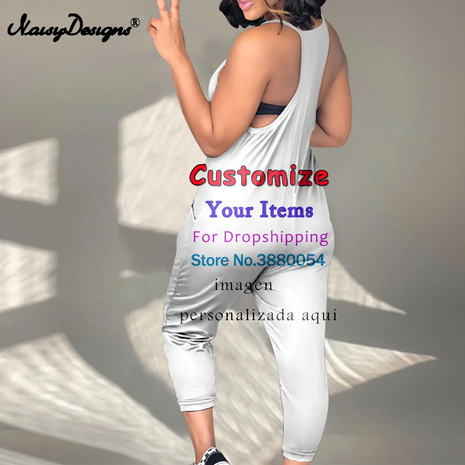Noisydesigns Summer Customize Image Fashion Trend Sexy Women Casual Office Ladies Sling Jumpsuit 4XL Dropshipping