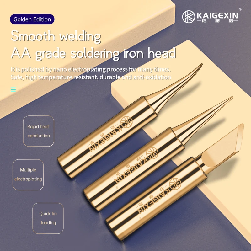 Golden Color 936 Soldering Iron Tips Set AA Grade Lead Free Head 6mm Diameter Bending Sharp Ultra Thin Big Knife Easy Tin