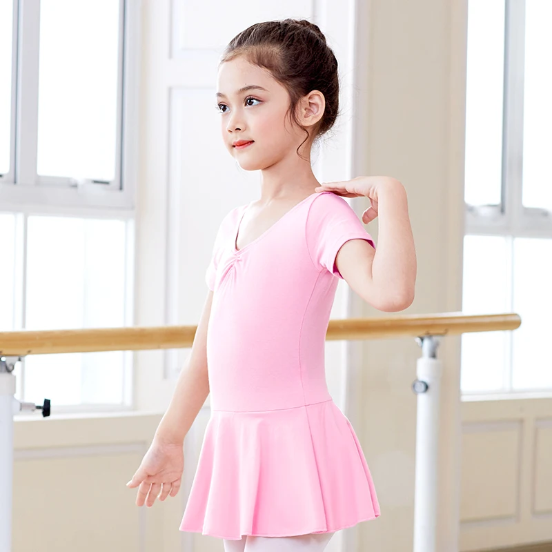 Girls Ballet Leotards Bowknot Dance Dress Kids Long Sleeve Gymnastic Leotards Pink Cotton Children Gymnastics Bodysuits Dress