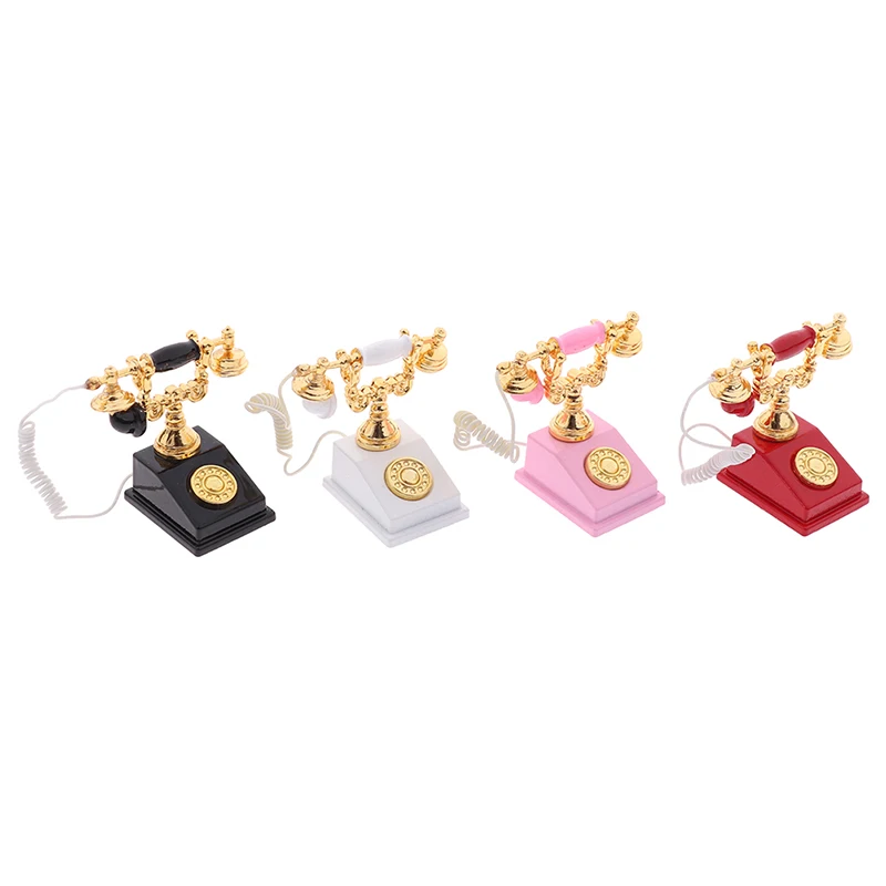1:12 in miniatura Modello di Telefono Della Lega Dell'annata Retro Telefono Rotante Dollhouse Decorazione Accessori