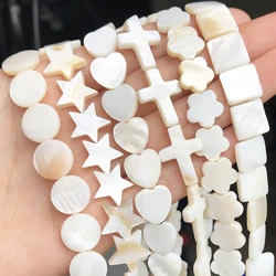 Perles de coquillage d'eau douce blanches naturelles, cœur, croix, étoile ronde, nacre, perles en vrac pour la fabrication de bijoux, Bracelet, bricolage