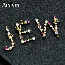 High Quality 26 Initial Letters Alphabet Red CZ Setting Butterfly Decoration Pendants For DIY Jewelry Making