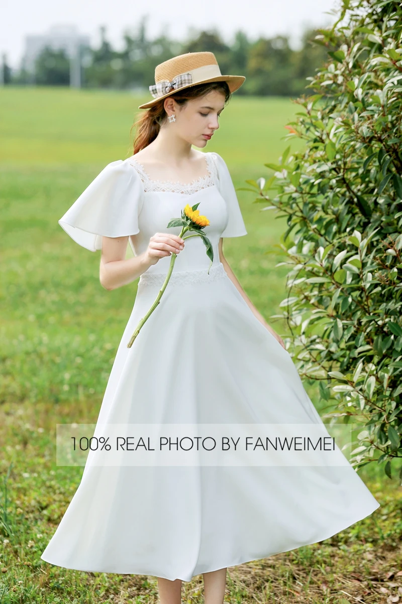 FANWEIMEI#2058 Soft satin simple bridal gown bridesmaid white women wedding pary dress factory price REAL PHOTO