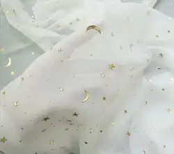 Moon&Stars Chiffon Fabric In Black White For Background, Bridal Gowns