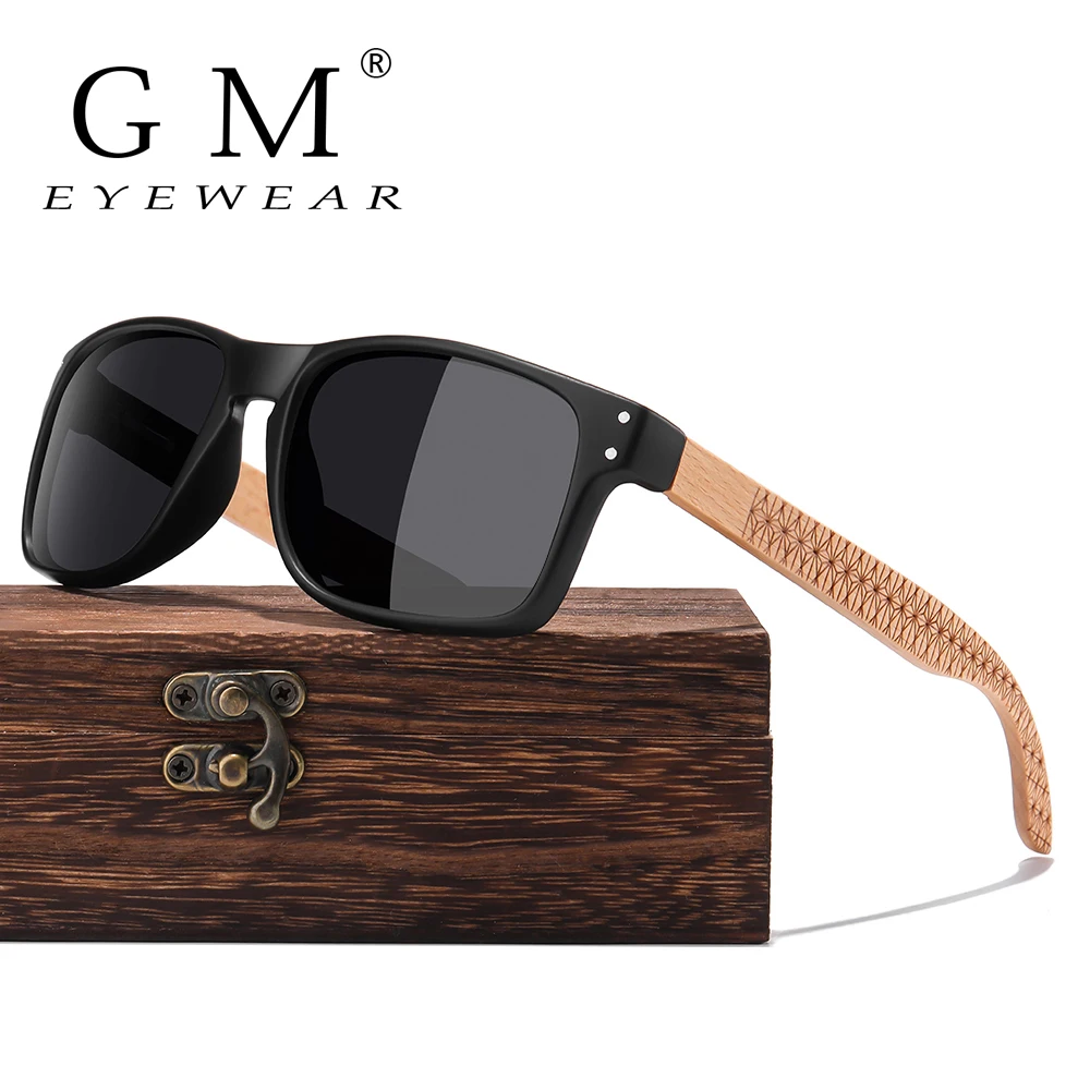 

GM Wooden Sunglasses Polarized Men Sports Sun Glasses Outdoors Reflective Eyewear Colorful Mirror Coatin