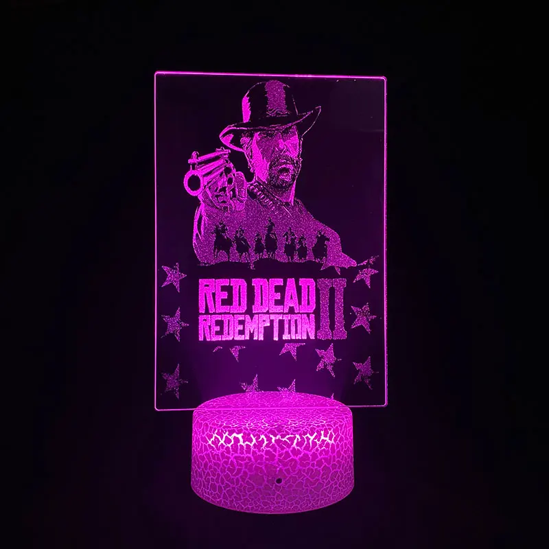 Red Dead Redemption 2 Game Figure Arthur Morgan 3D Picture Lava Lamp Battery Touch Night Light RGB Bedroom Table Desk Decoration