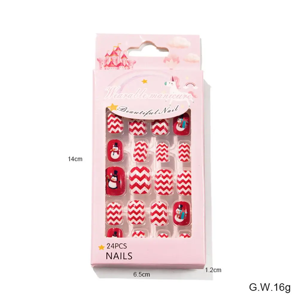 24Pcs Beauty For Children Press On Christmas Fake Nails Nail Manicure Tool Cute False Nails