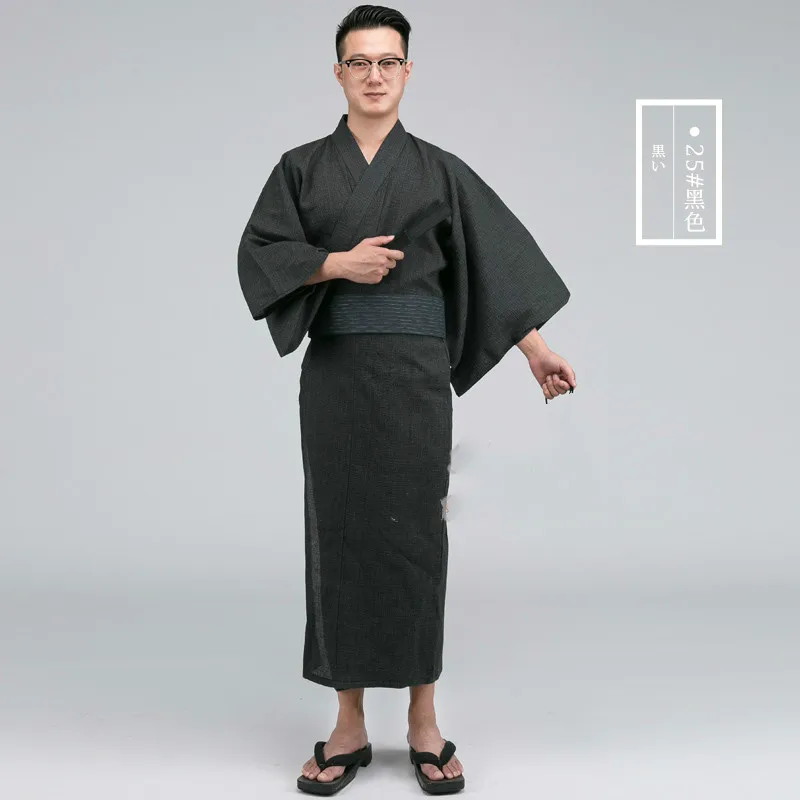 Japanes Traditional Kimono Man Long Sleeve Retro Samurai Stage Dance Clothing Male Robe Ancient Yukata Costume Hombres Quimono