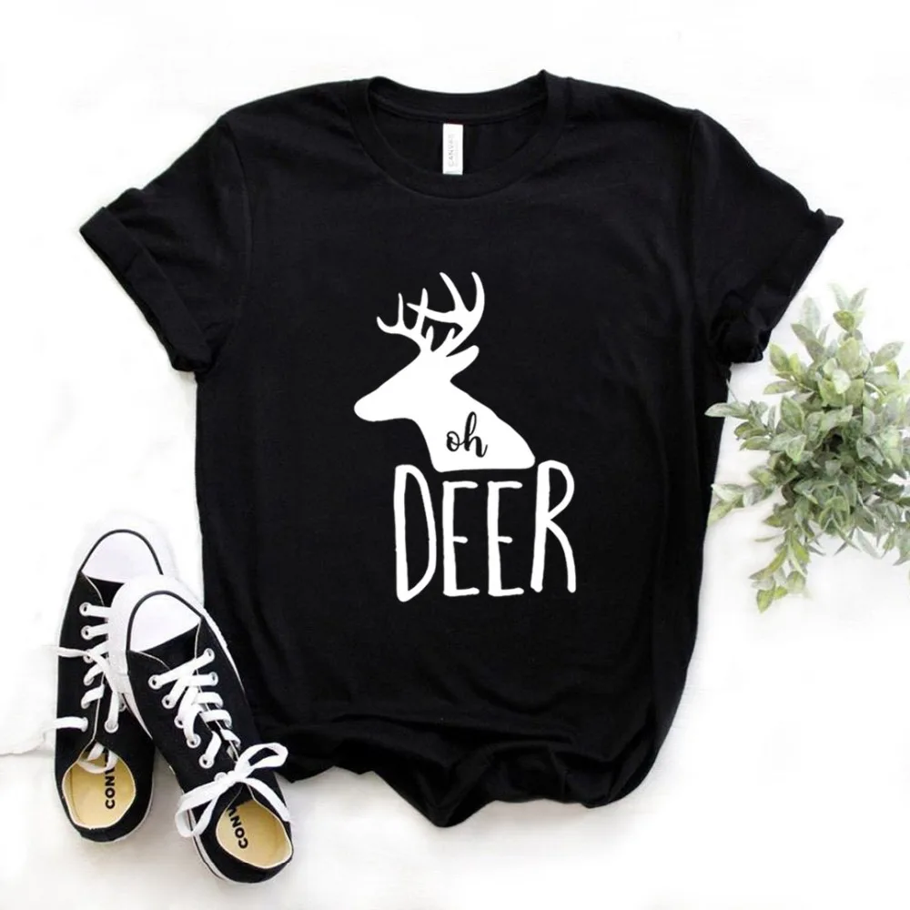 Vintage Slogan Tops Shirts Oh Deer Graphic T-shirt Funny Hipster Casual Merry Christmas Gift Tee Stylish  