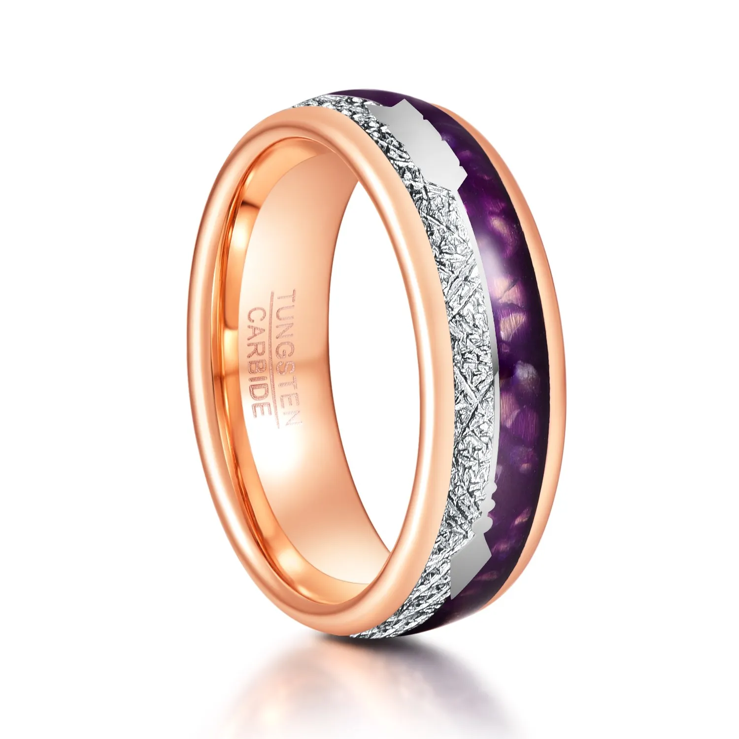 8mm Rose Gold Color Inlaid Meteorite Purple Men Tungsten Carbide Rings Retro Arrow Tungsten Steel Rings Jewelry