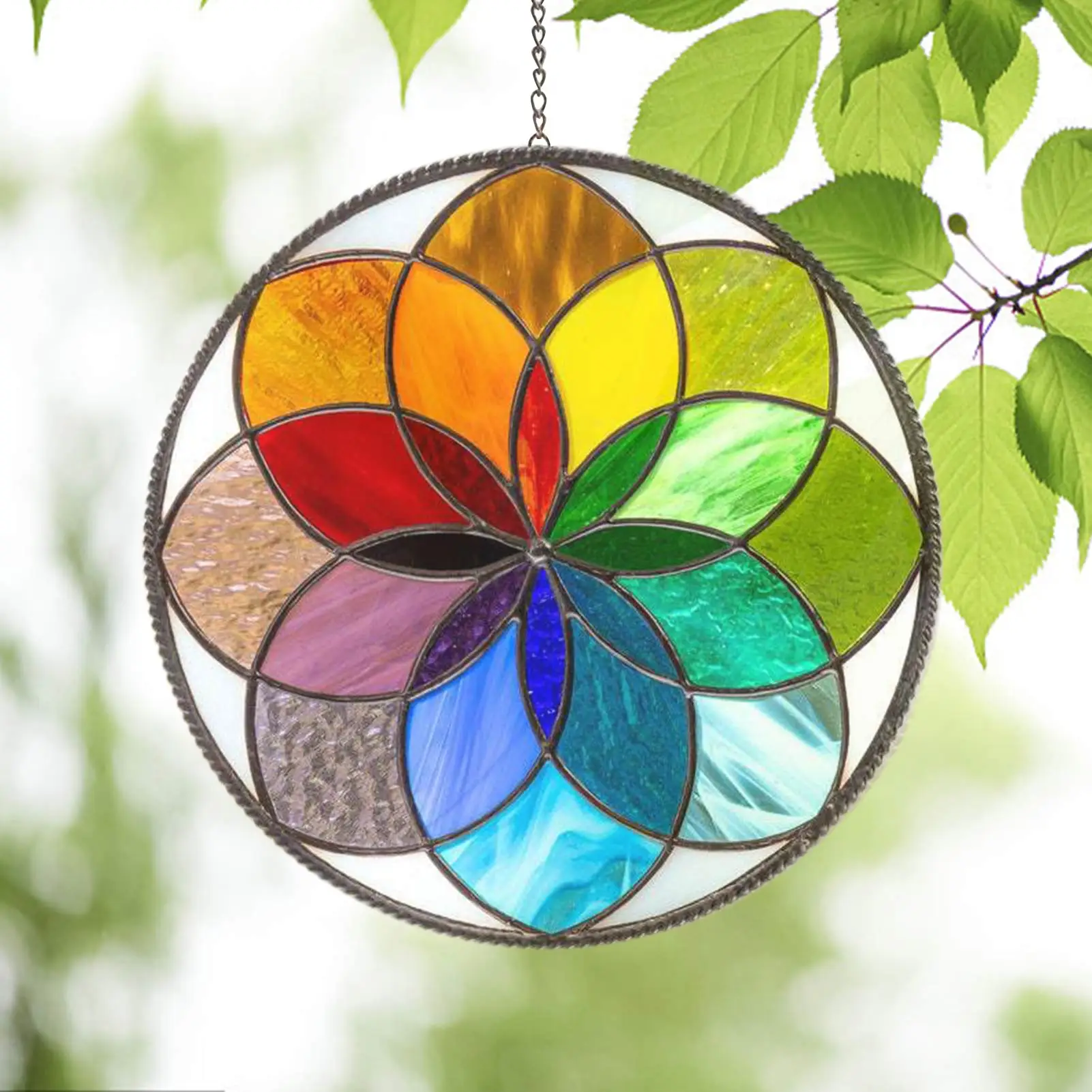 

Acrylic Overlap Colors Rainbow Wind Spinner Flower Shape Pattern Wind Chime-hanging Wind Spinner Garden Fashionable Ornament