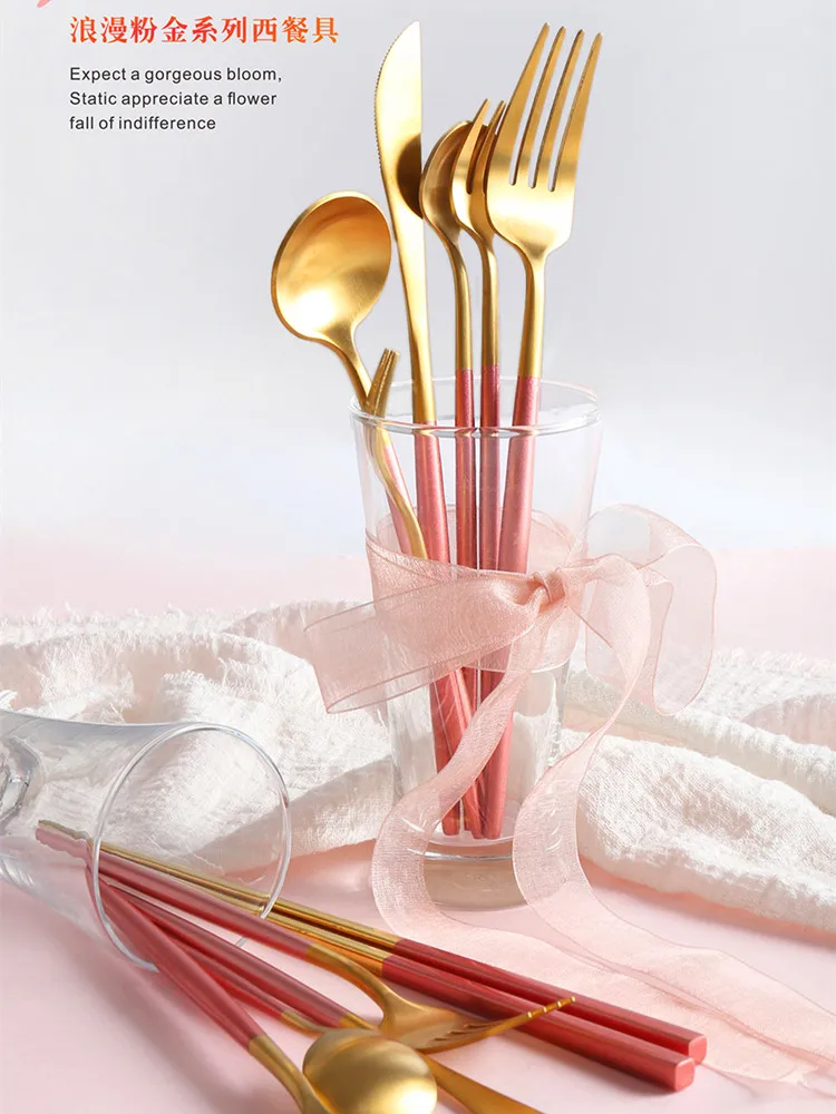

Fashion Pink Luxury Europe Metal Cutlery Set Reusable Utensils Knife And Fork Set Art Sztucce Zestaw Home Decoration BK50CJ