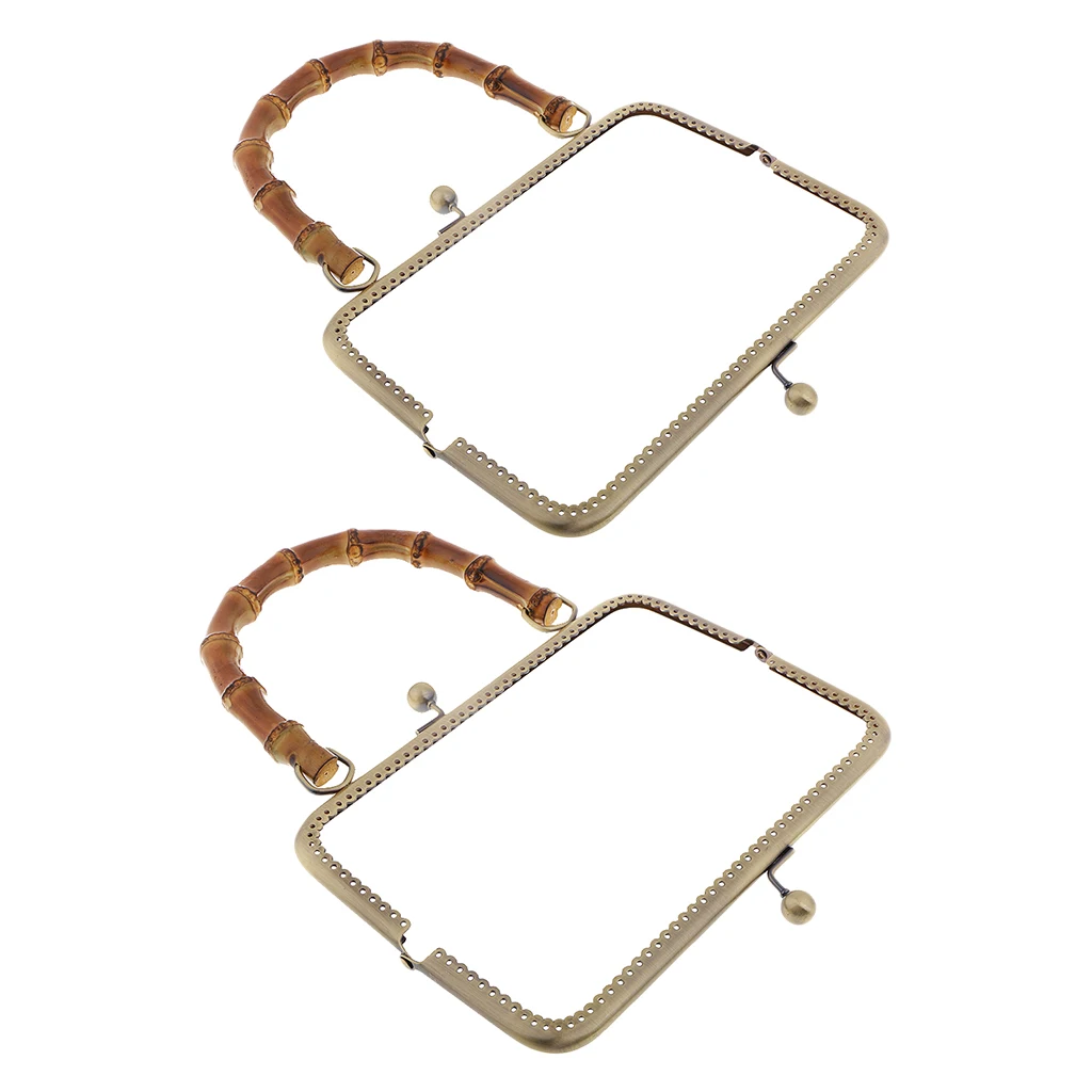 2pcs Bamboo Handle Metal Frame Kiss Clasp Lock For DIY Handbag Purse Bronze