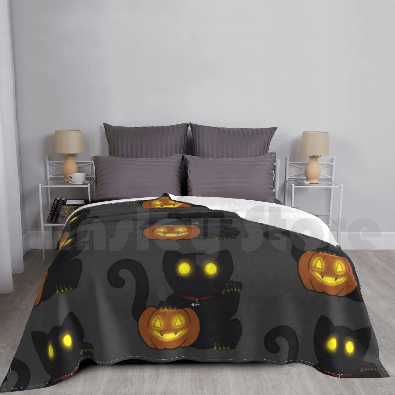 A Little Halloween Luck Blanket For Sofa Bed Travel Halloween Cat Maneki Neko Neko Cats Kitty Cat Kitty Samhain