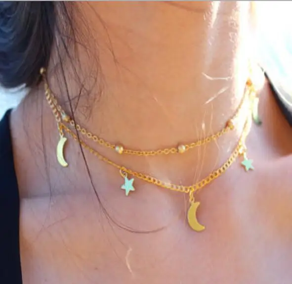 Aihua Heißer Verkauf Hohl Dreieck Herzen Mond Sterne Halsketten für Frauen Colliers Kette Halsketten Bijoux Collier Femme – Detail 5