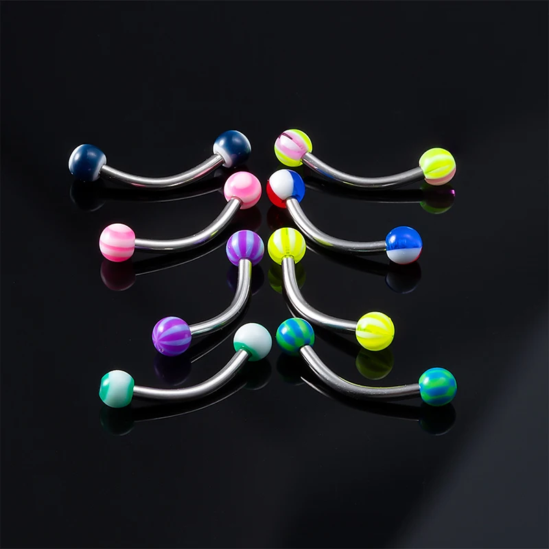 10/20pcs Acrylic Eyebow Ring Stud Colorfull Banana Rings Curved Barbell Cartilage Piercing Tragu Helix Lip Bar Body Jewelry 16g