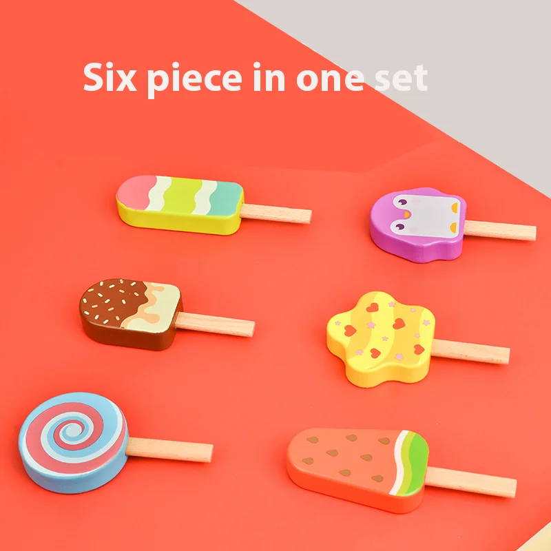 6pcs Wooden Ice Cream Children Pretend Play Toys Simulation Kitchen Food HousePlay Game Early Learning Education Girls Boys Gift