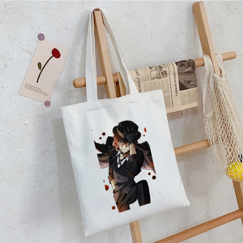 Women Bungo Stray Dog Japanese Anime Black Cotton Canvas Shopper Bag Girl Harajuku 90s Y2K Classic Vintage Shoulder Handbag