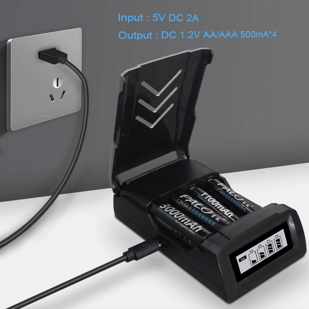 AA AAA 재충전 전지를위한 PALO USB 똑똑한 지적인 AA 건전지 충전기 Ni mh Ni-Cd 1.2V 재충전 전지