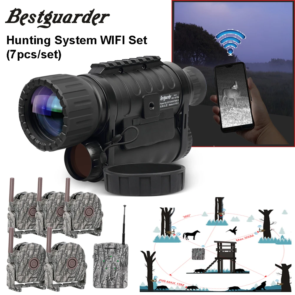 

7pcs/set Super HD Camera Night Vision Telescope Hunting Alarm System set with Wifi Function IR Wildlife Binocular Monocular