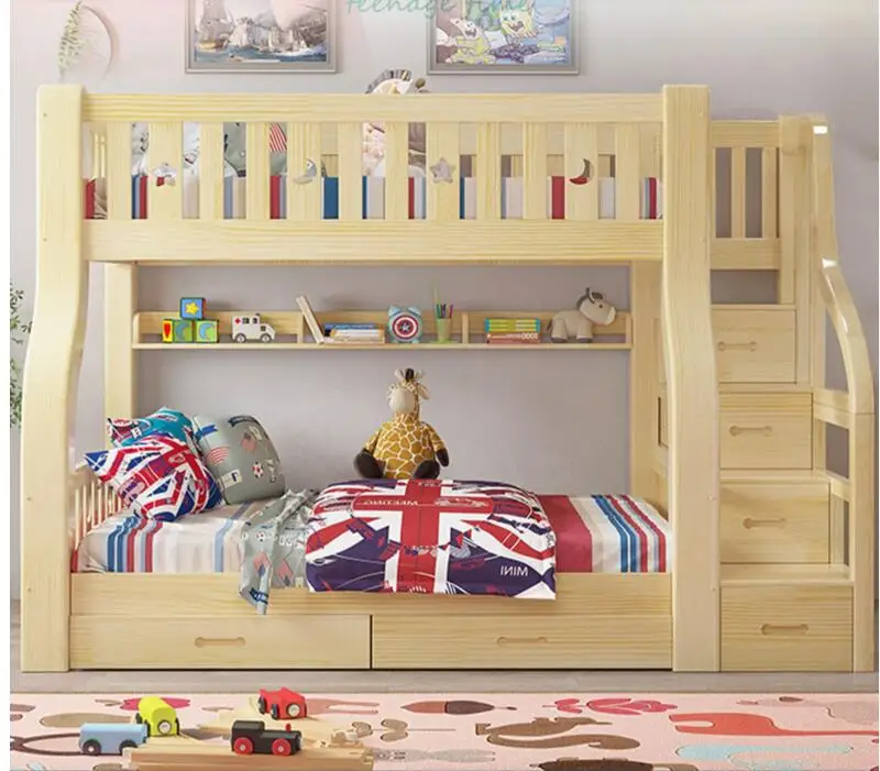 Children's bed upper and lower beds double bunk bed solid wood mother and child bed adult two storey high and low bed pine stagg