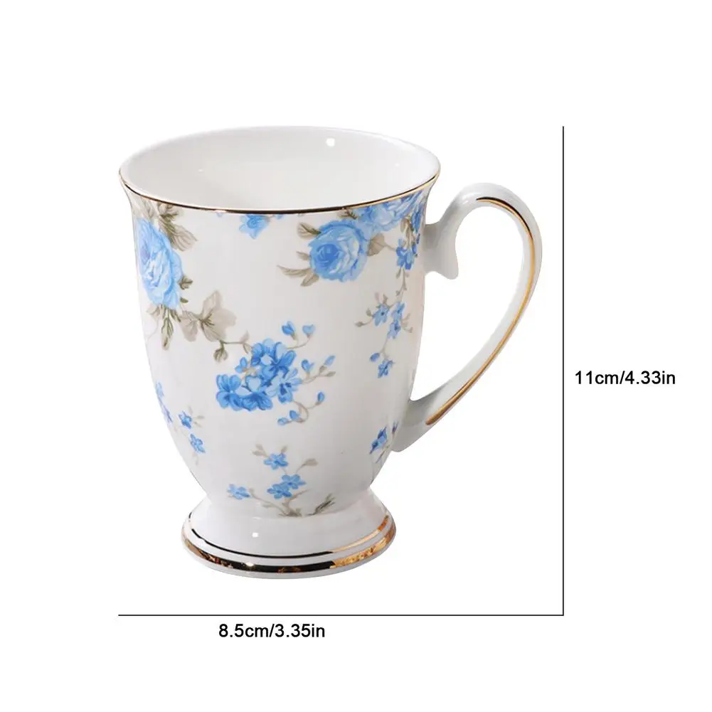 2023 Vintage Bone Ceramic Mugs Flower Print Milk Breakfast Coffee Mug Tea Cup with Handle Home Office Travel Cups Exquisite Gift