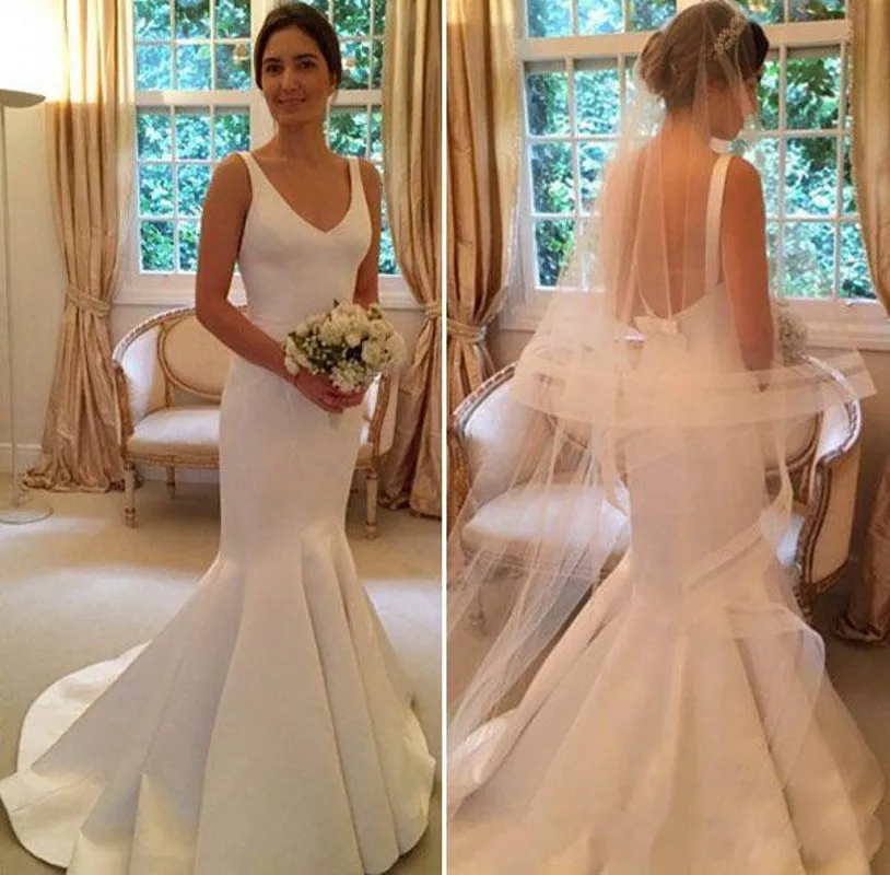 

Elegant V Neck Mermaid Wedding Dresses 2024 Sleeveless Open Back Bridal Gowns Custom Made Mairee Vestidos De Novia New