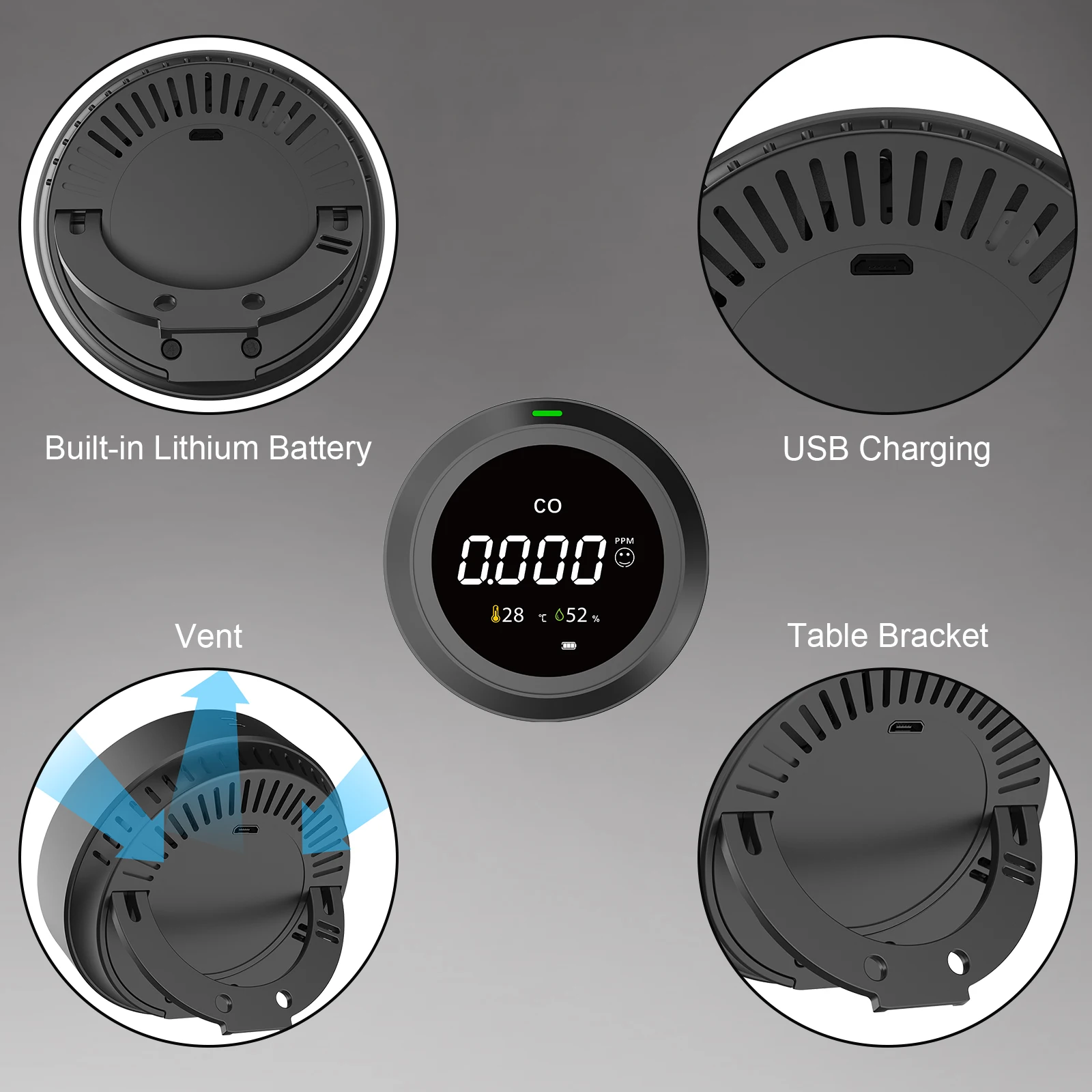 Fabisense co medidor monitor de co portátil com temperatura ambiente umidade 0 500500ppm detector qualidade do ar para o quarto escritório carro