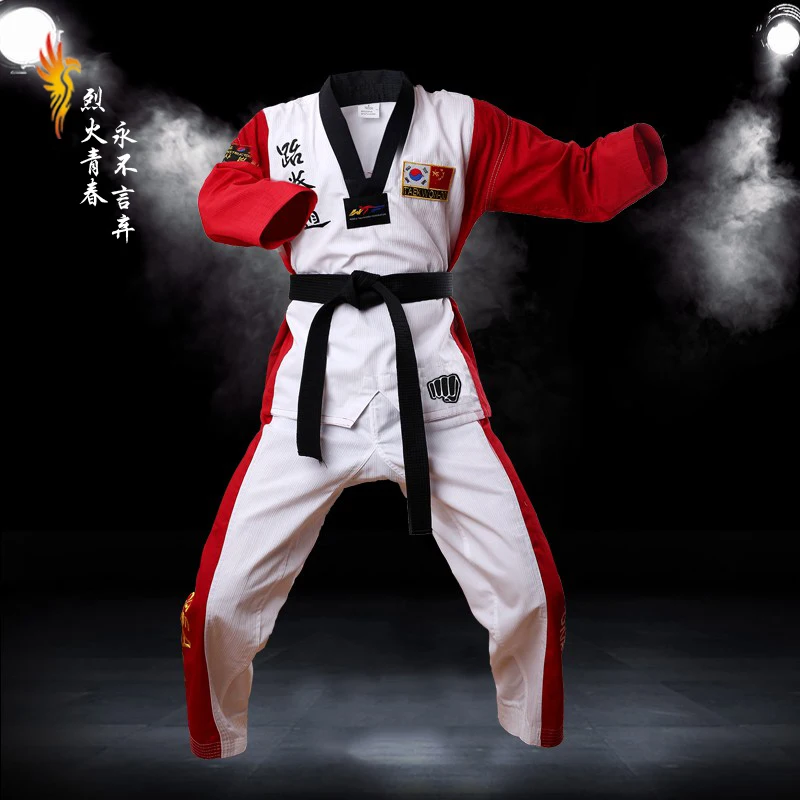 Black Taekwondo Dobok Uniform for Coach Student Kukkiwon Korea Tae kwon do Dobok with Special Fabric Cotton V-neck Adult Clothes