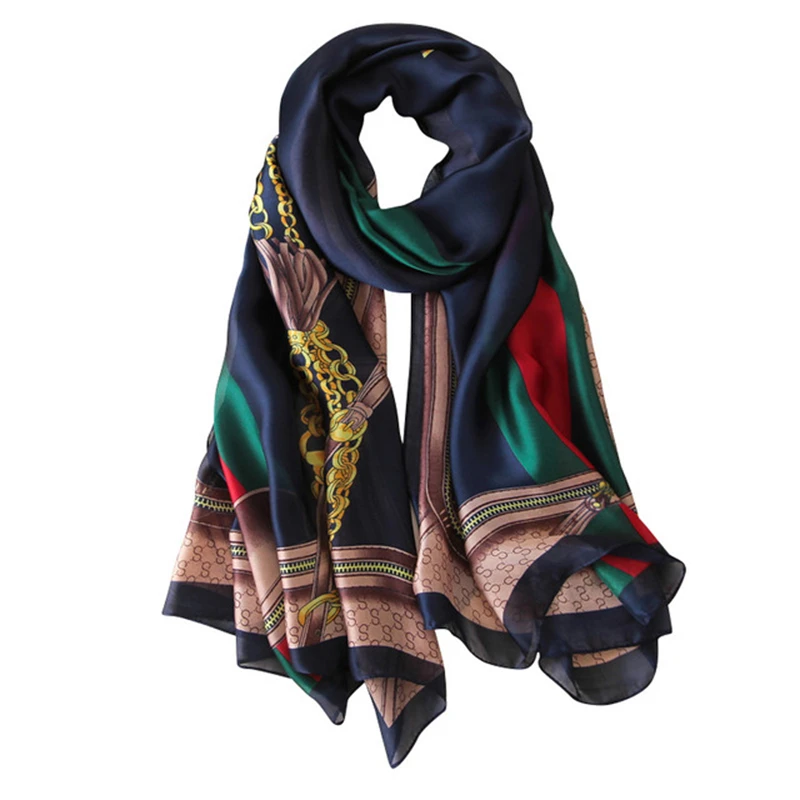 European and American decoration luxury simulation silk scarf letter printing scarf fashion decorative shawl warm hooded scarf