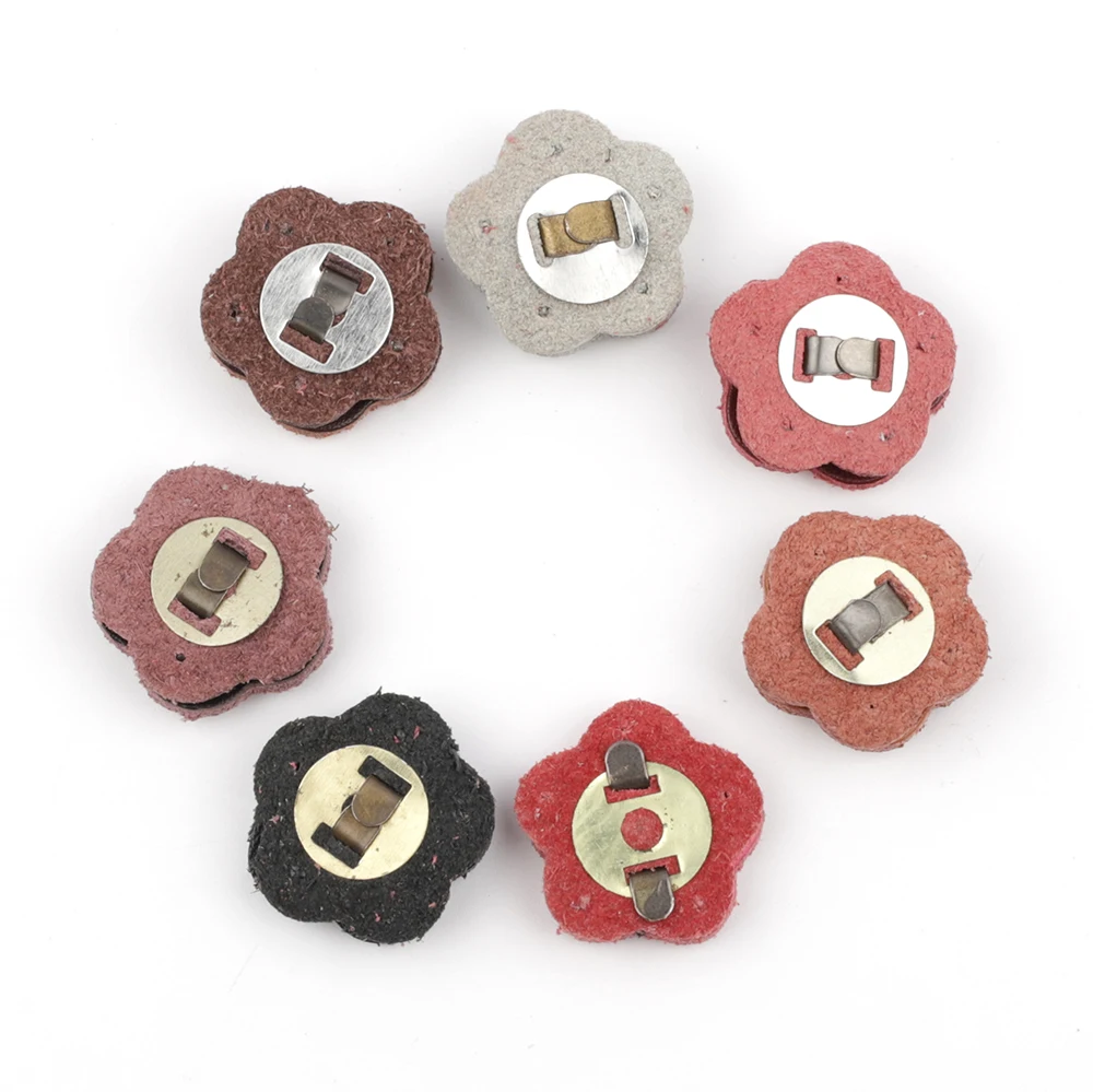 5pcs Genuine Leather Bag Lock Magnetic Button Fasteners Snap Buckles Replacement Handmade Bag DIY Flower Clasp Accessories