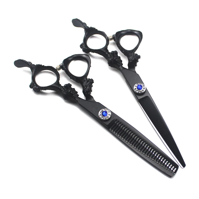 

professional Japan 440c 6 '' black dragon hair cutting scissors haircut thinning barber haircutting shears Hairdresser scissors