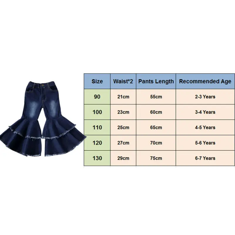 New Fashion Toddler Kid Baby Girls Bell-Bottoms Pant Denim High Waist Wide Leg Jeans Trousers Pants 3-7 Y