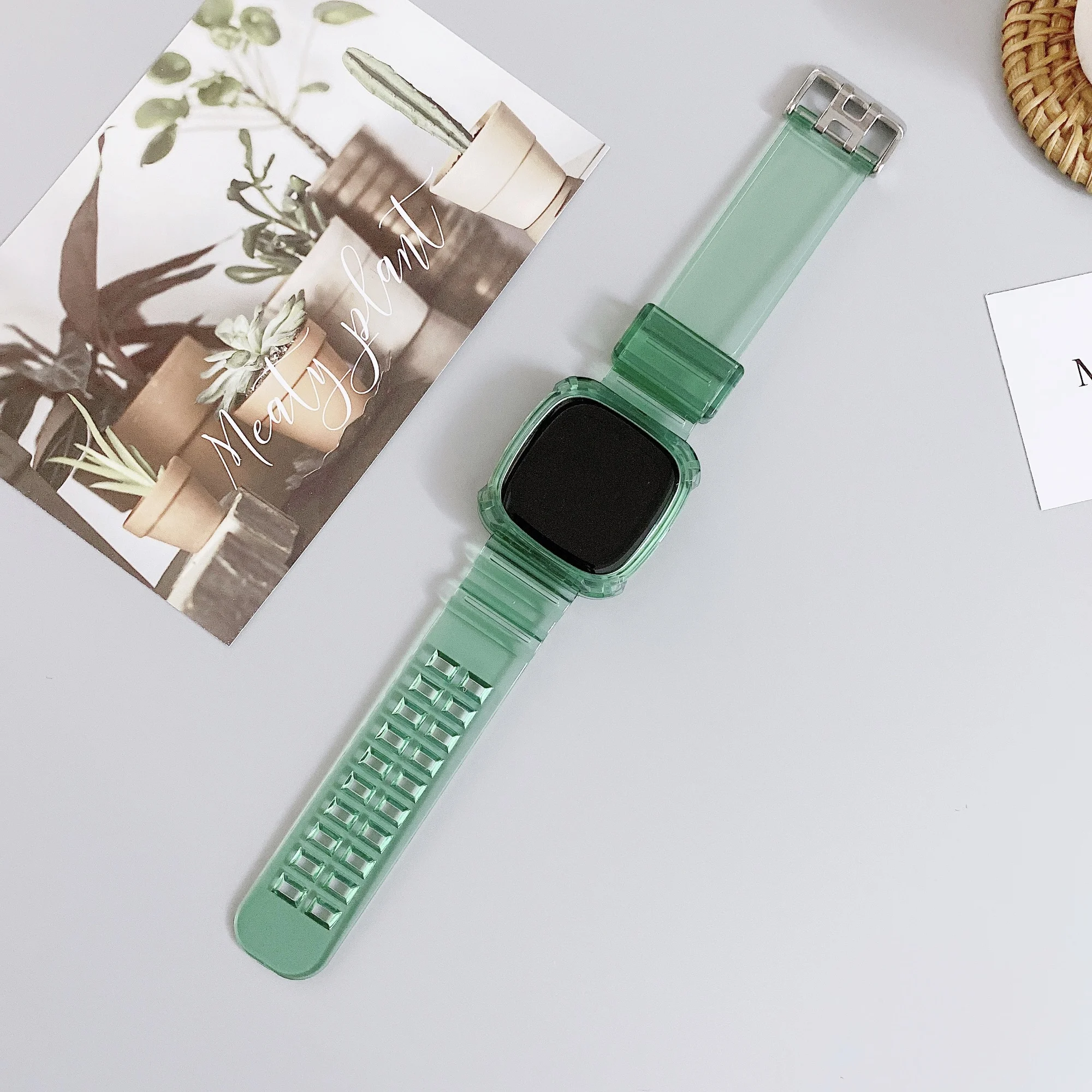 โปร่งใส2 In 1 TPU สายคล้องคอ Fitbit Versa 3 Sense สีซิลิโคนกีฬานาฬิกา Versa 3กรณีป้องกัน