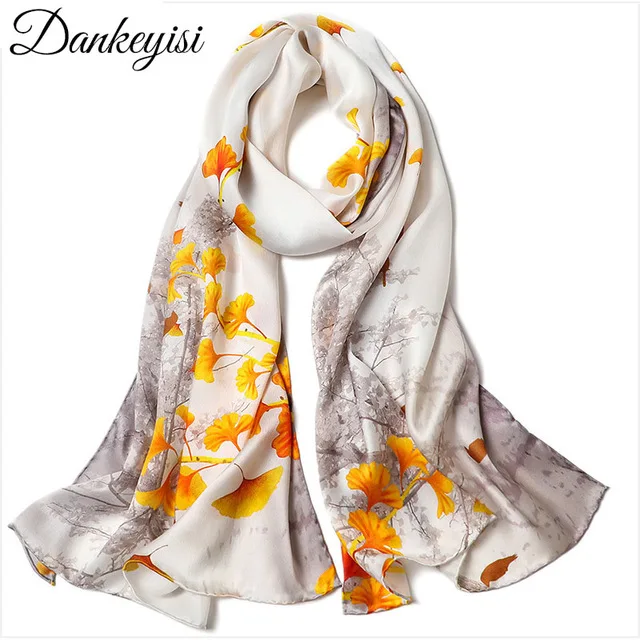 DANKEYISI Lady Silk Scarf Women Nature Silk Neck Scarf Female Fourlard Long Scarves Hijab Bandanas Bufandas Mujer Beach Cover-up