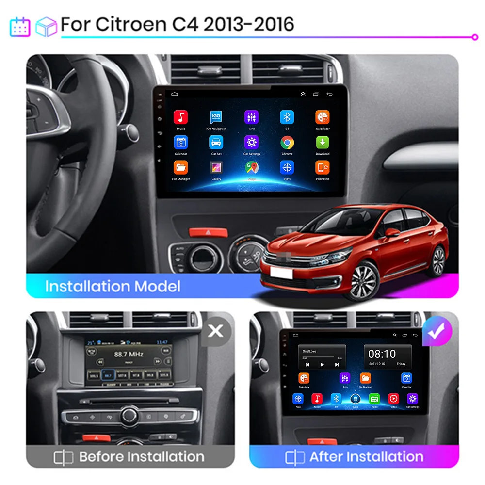 สำหรับ Citroen C4 C-Triomphe C-Quatre 2004 2005 2006 2007 2008 2009 2 Din วิทยุรถมัลติมีเดียเครื่องเล่นวิดีโอ Android 2din GPS 4G DSP