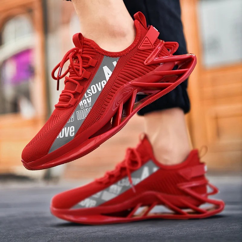 Fashion Reflective Red Running Shoes for Men Shockproof Blade Sneakers Male Breathable Knit Men Trainer Sneakers Zapatos Hombre