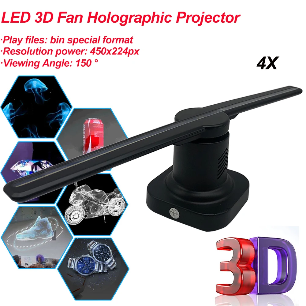 4Pcs/Lot LED 3D Hologram Projector Light Advertising Display LED Fan Holographic Imaging Lamp 3D Remote Player DJ Stage Lights