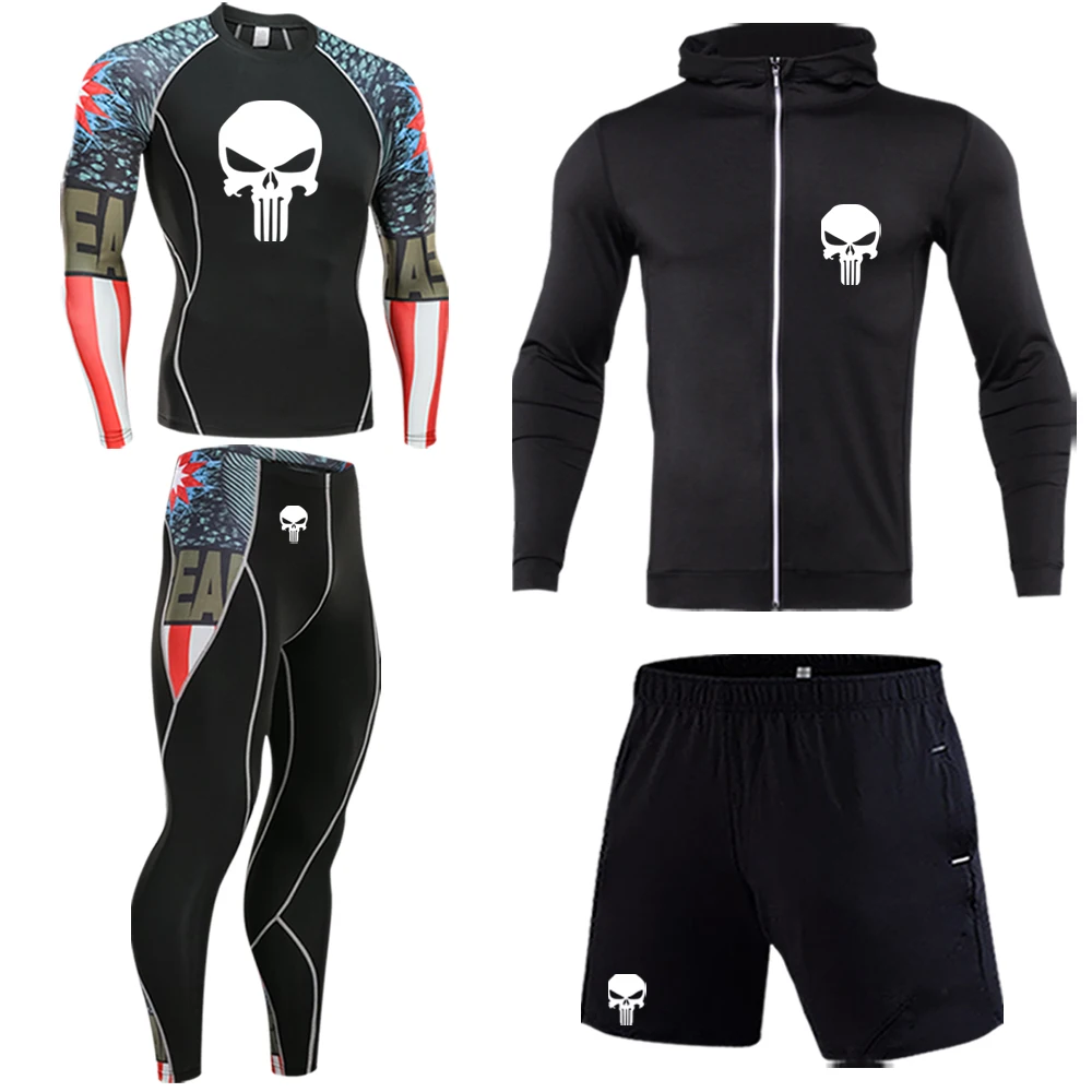 Męskie markowe ciuchy odzież sportowa strój kompresyjny rashgard męskie jesienne i zimowe legginsy z długimi rękawami legginsy treningowe T-shirt