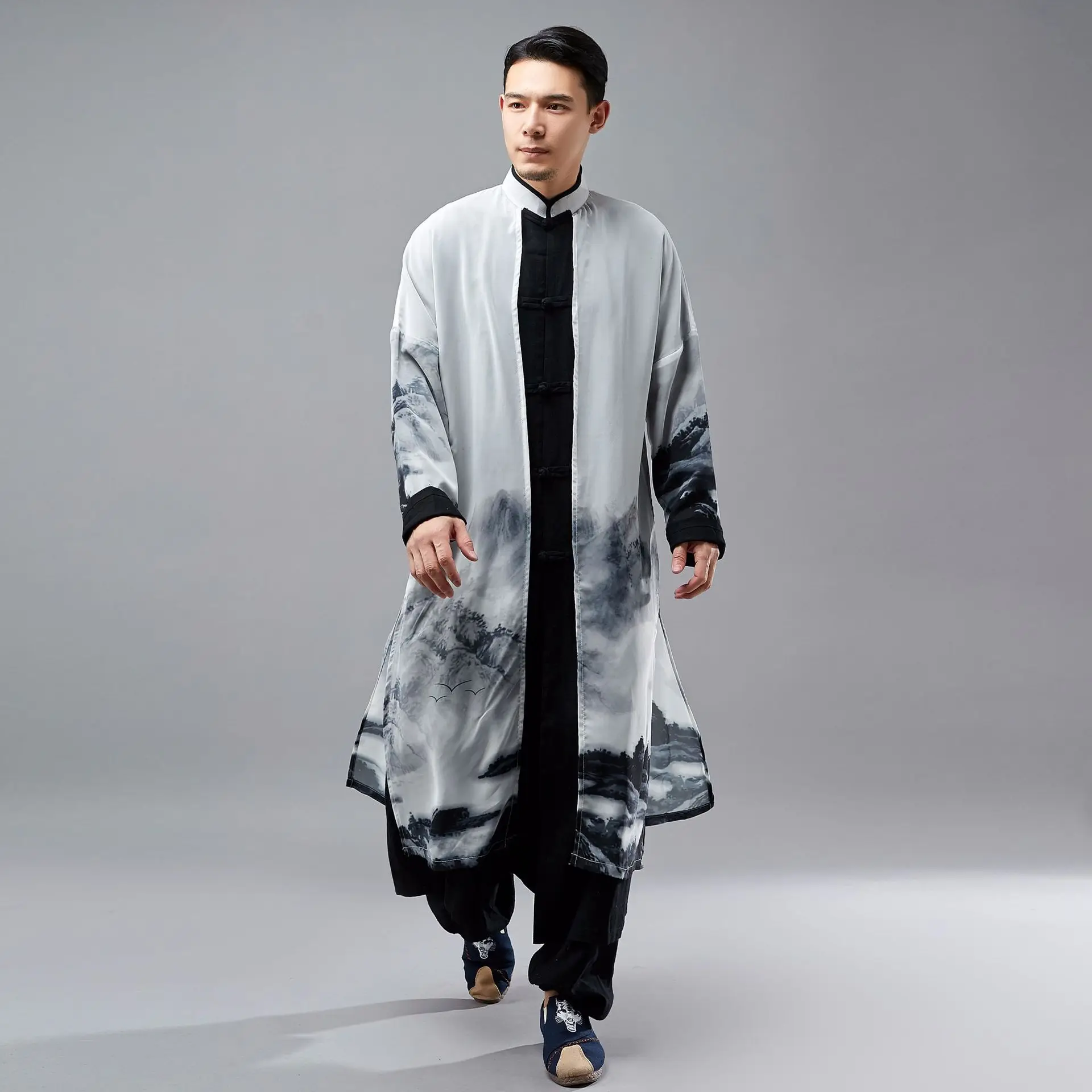 Chinese Style Chiffon&cotton Linen Hanfu Robe Casual Plus Size 2Xl Cardigan Ancient Mandarin Collar Tang Tops Retro Button