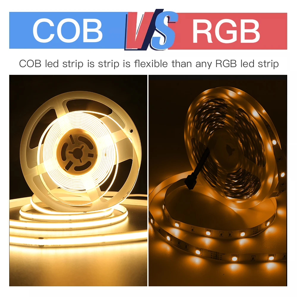 COB LED Strip 12V 24V High Density Flexible LED Light Bar 3000K 4000K 6000K RA90 FOB Linear LED Tape for Kitchen Room Decor