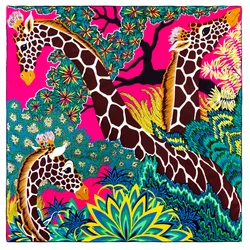 Écharpe carrée en soie sergé pour femmes, Foulard de marque de girafe de la Jungle, Bandana fait à la main, Foulard de tête de luxe, châle, 35.5