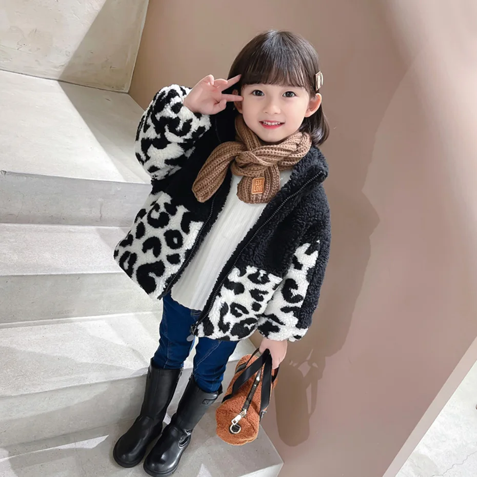 Girls Coat Outerwear Leopard Pattern Print Patchwork Girl Coat Winter Autumn Girls Jackets Toddler Clothes Girl Children Clothes