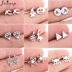 Jisensp Stainless Steel Christmas Earings for Women Girls Cartoon Birds Deer Flower Stud Earrings Accessories Birthday Gift 2025