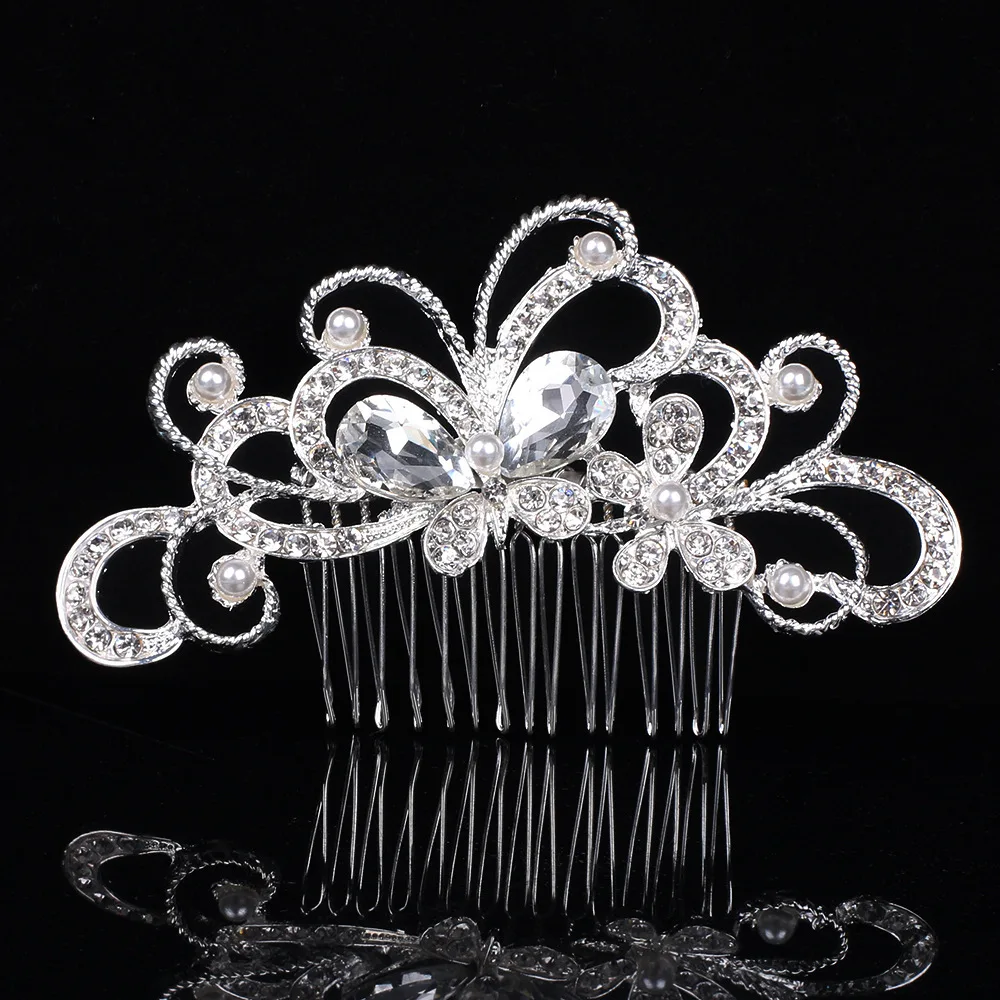 Princess Hair Combs Girls Party Bridal Hair Accessories Headdress Crown Crystal Pearl Wedding Bridal Hair Accessories Headdress