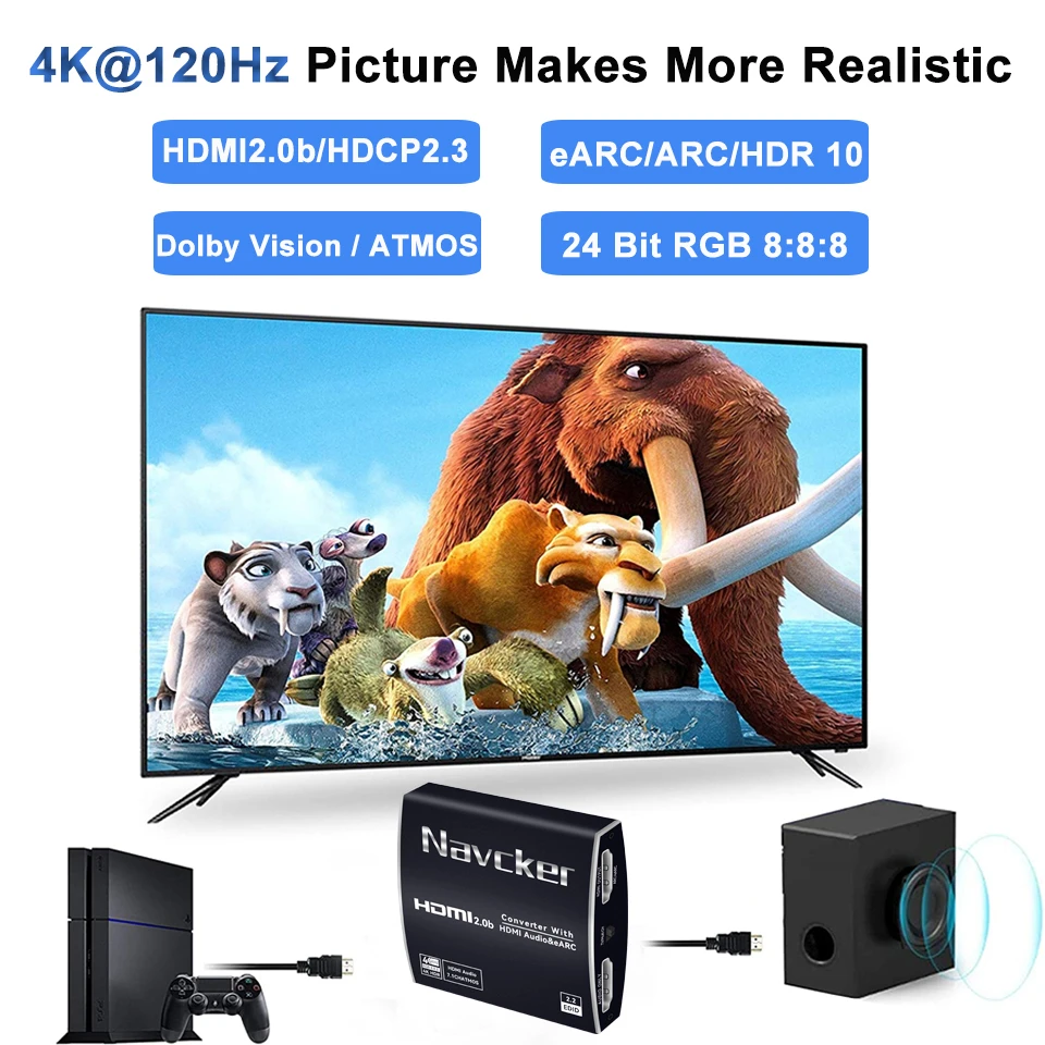 2023 najlepsza eARC HDMI 2.0 ekstraktor Audio 4K 120Hz RGB8:8:8 HDR rozdzielacz HDMI konwerter Audio 4K HDMI na optyczne TOSLINK SPDIF 7.1