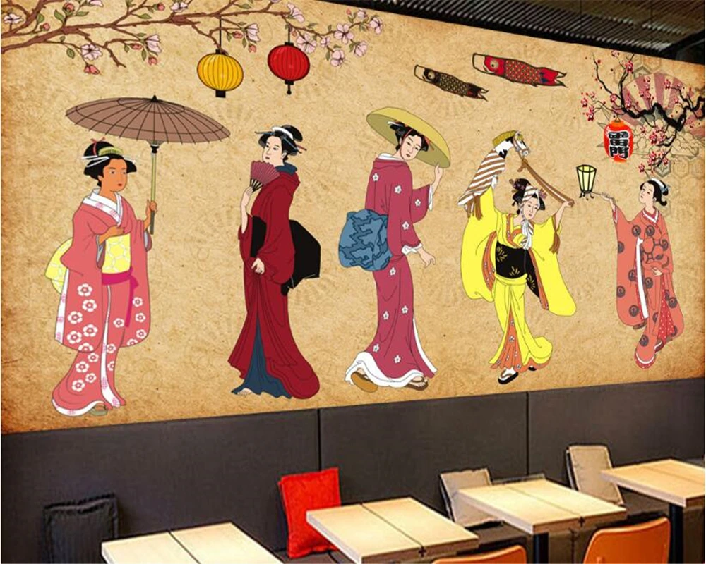 

WELLYU Fashion silk cloth wallpaper Sexy Japanese vintage character shop sushi background wall papel de parede 3d wallpaper3D